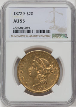 1872-S $20 Liberty Double Eagle NGC AU55