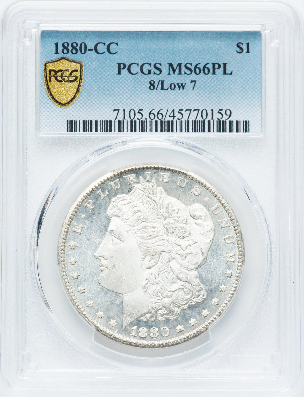 1880-CC $1 8 Over Low 7 PL Morgan Dollar PCGS MS66