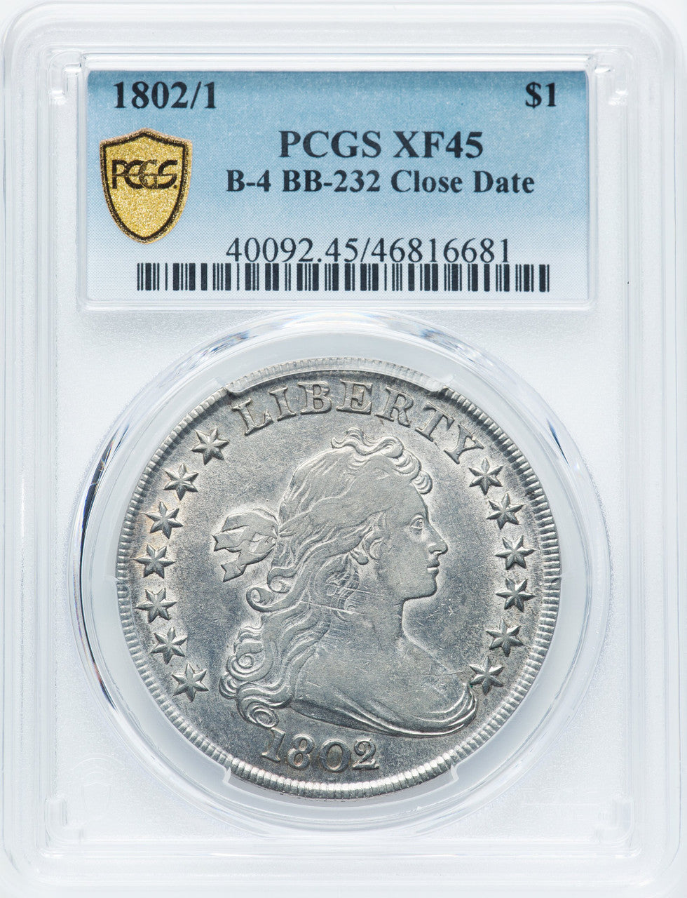 1802/1 $1 B-4 BB-232 Early Dollar PCGS XF45