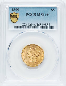 1855 $5 Liberty Half Eagle PCGS MS64+