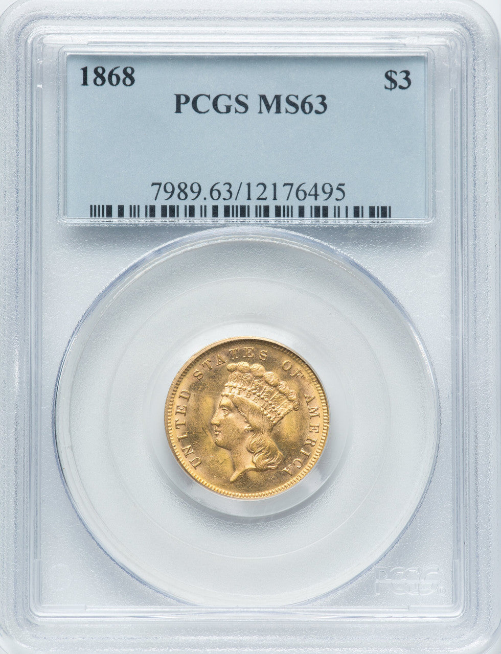 1868 $3 Three Dollar Gold Pieces PCGS MS63