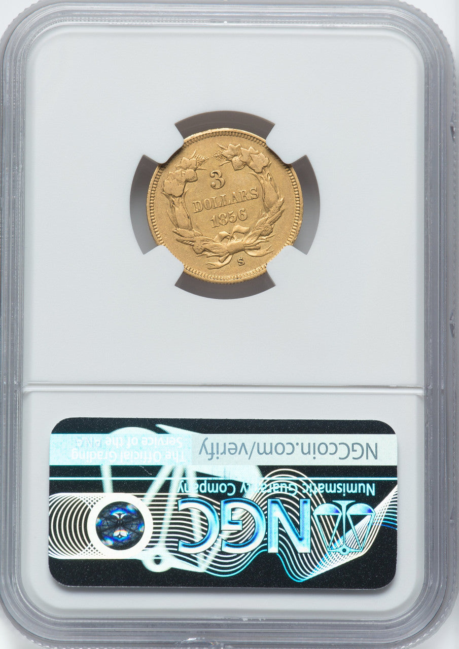 1856-S $3 Three Dollar Gold Pieces NGC AU53