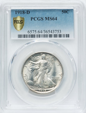 1918-D 50C Walking Liberty Half Dollar PCGS MS64