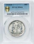 1918-D 50C Walking Liberty Half Dollar PCGS MS64