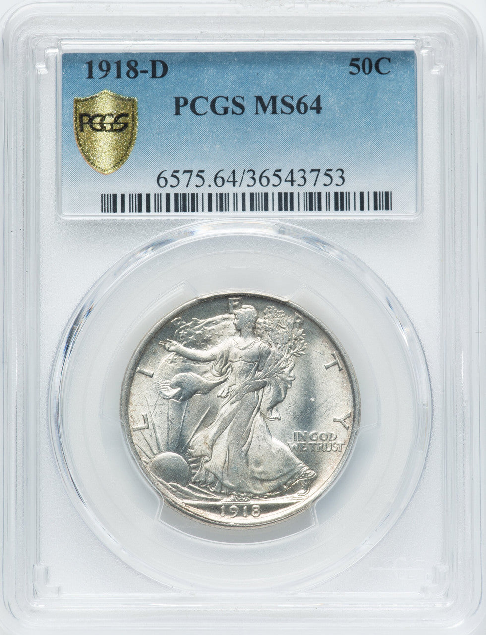 1918-D 50C Walking Liberty Half Dollar PCGS MS64