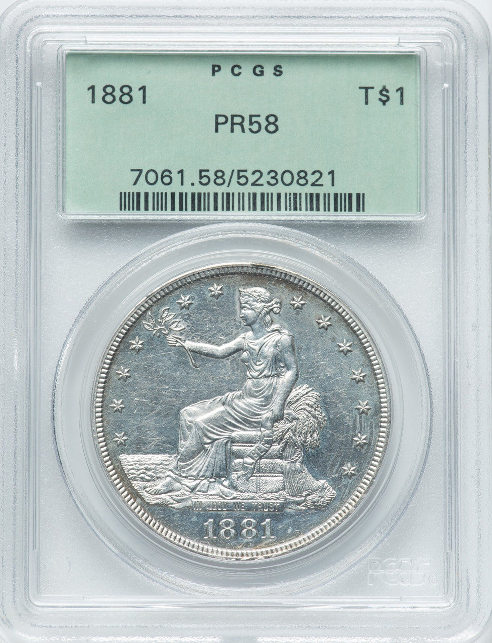 1881 T$1 Proof Trade Dollar PCGS AU58