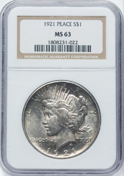 1921 $1 Peace Dollar NGC MS63