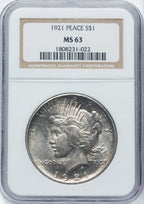 1921 $1 Peace Dollar NGC MS63