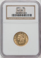 1851 $5 Liberty Half Eagle NGC AU58