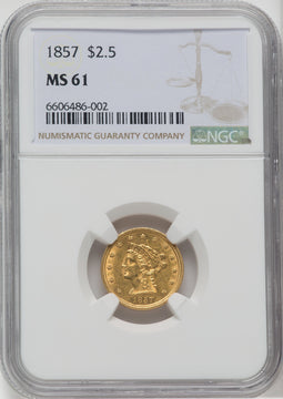1857 $2.50 Liberty Quarter Eagle NGC MS61