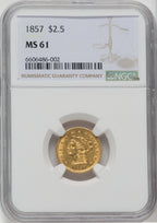 1857 $2.50 Liberty Quarter Eagle NGC MS61