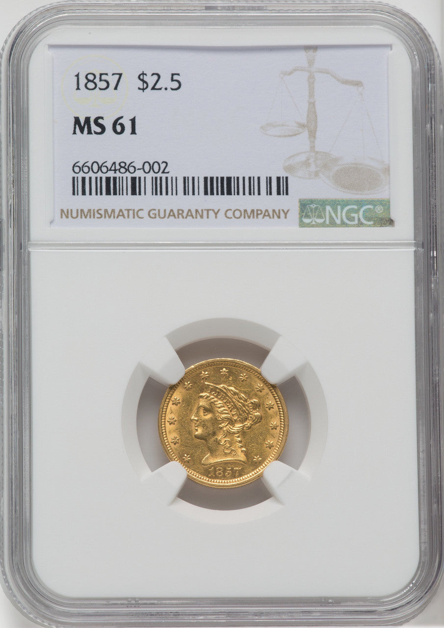1857 $2.50 Liberty Quarter Eagle NGC MS61