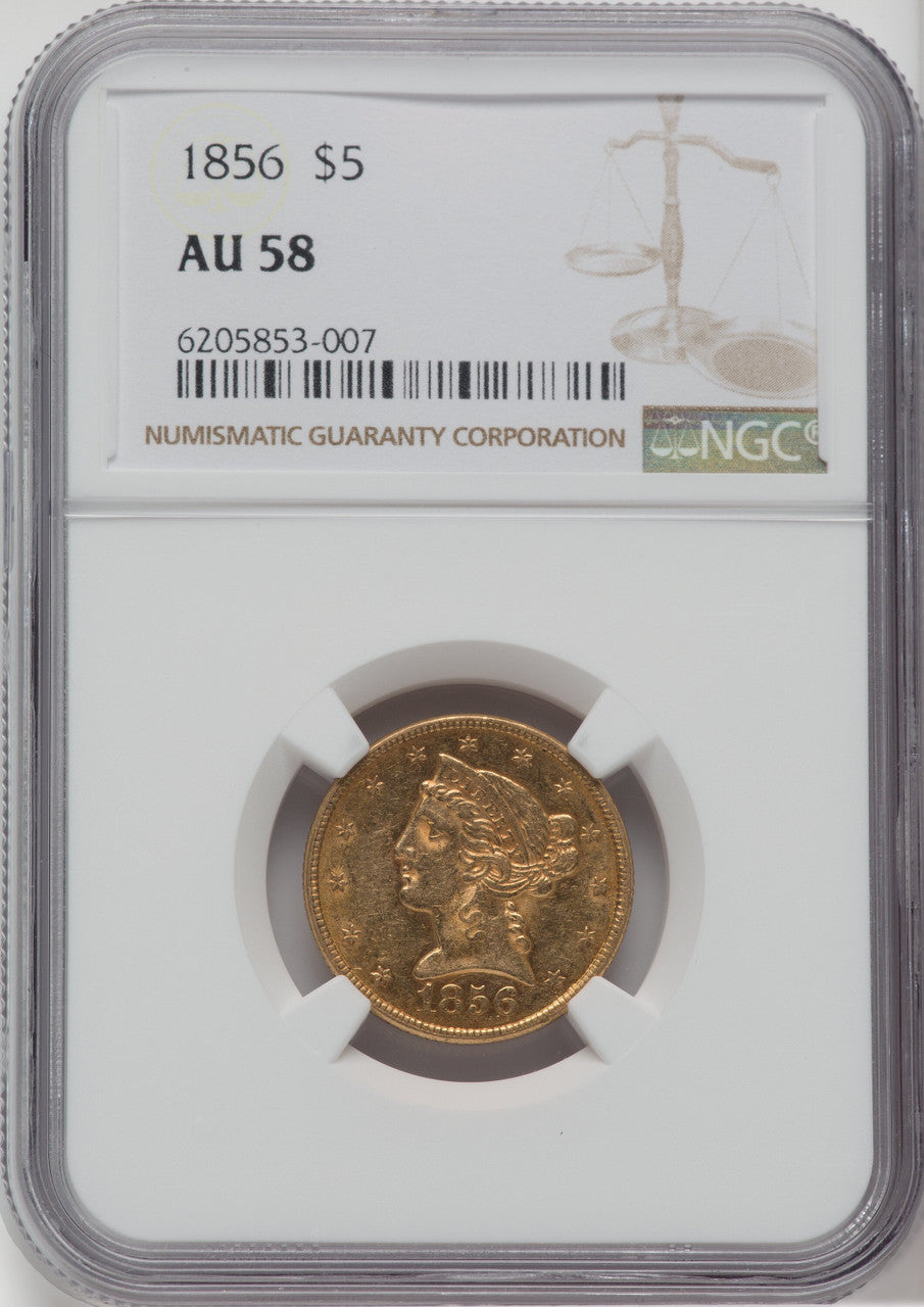 1856 $5 Liberty Half Eagle NGC AU58