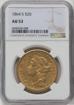 1864-S $20 Liberty Double Eagle NGC AU53