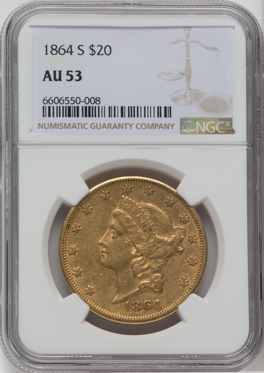 1864-S $20 Liberty Double Eagle NGC AU53