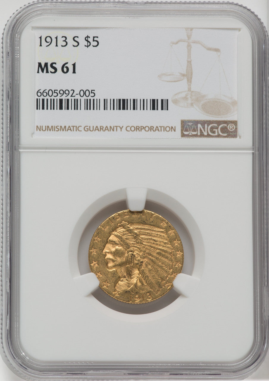 1913-S $5 Indian Half Eagle NGC MS61