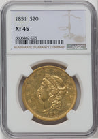 1851 $20 Liberty Double Eagle NGC XF45