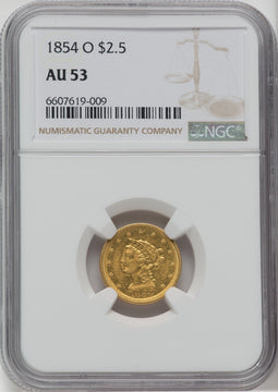 1854-O $2.50 Liberty Quarter Eagle NGC AU53