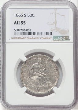 1865-S 50C Seated Half Dollar NGC AU55