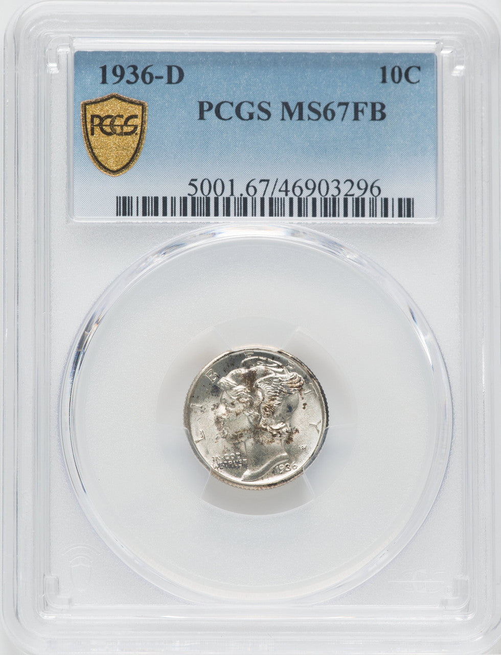 1936-D 10C FB Mercury Dime PCGS MS67