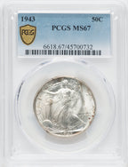 1943 50C Walking Liberty Half Dollar PCGS MS67