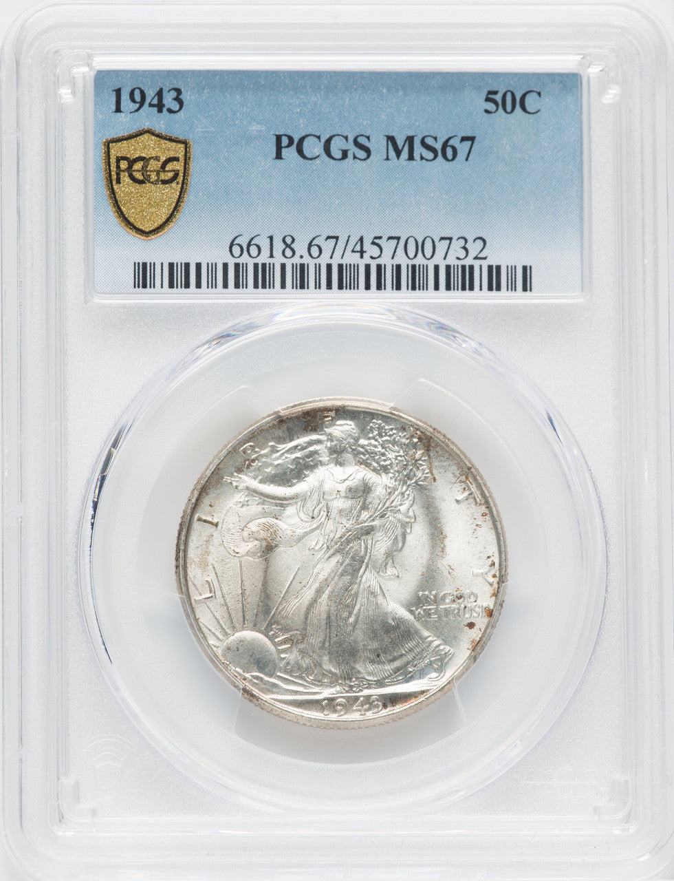 1943 50C Walking Liberty Half Dollar PCGS MS67