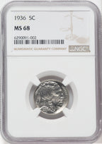 1936 5C Buffalo Nickel NGC MS68