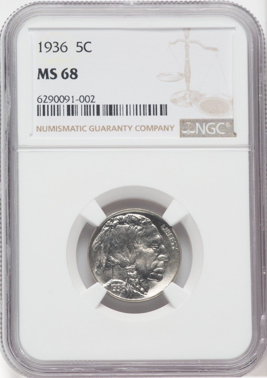 1936 5C Buffalo Nickel NGC MS68