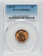 1932-D 1C RD Lincoln Cent PCGS MS66