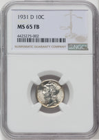1931-D 10C FB Mercury Dime NGC MS65