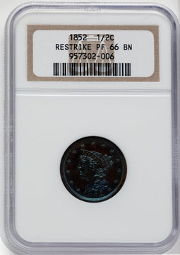 1852 1/2 C Small Berries Reverse of 1856 First Restrike B-2 BN Proof Half Cent NGC PR66