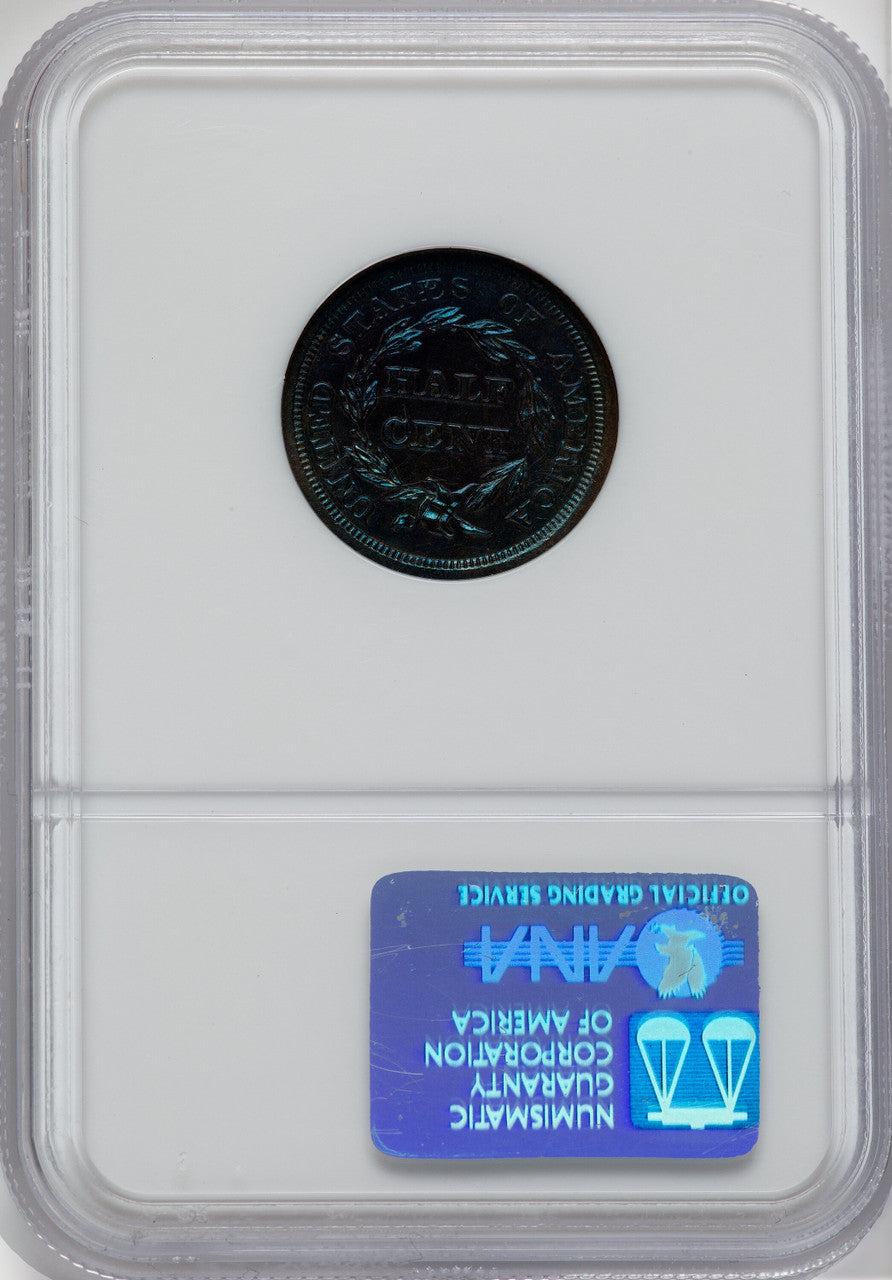 1852 1/2 C Small Berries Reverse of 1856 First Restrike B-2 BN Proof Half Cent NGC PR66
