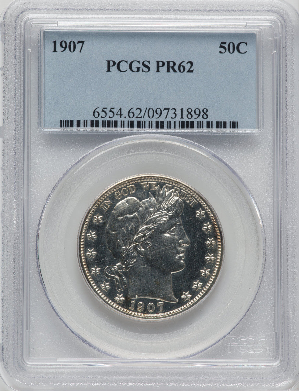 1907 50C Proof Barber Half Dollar PCGS PR62