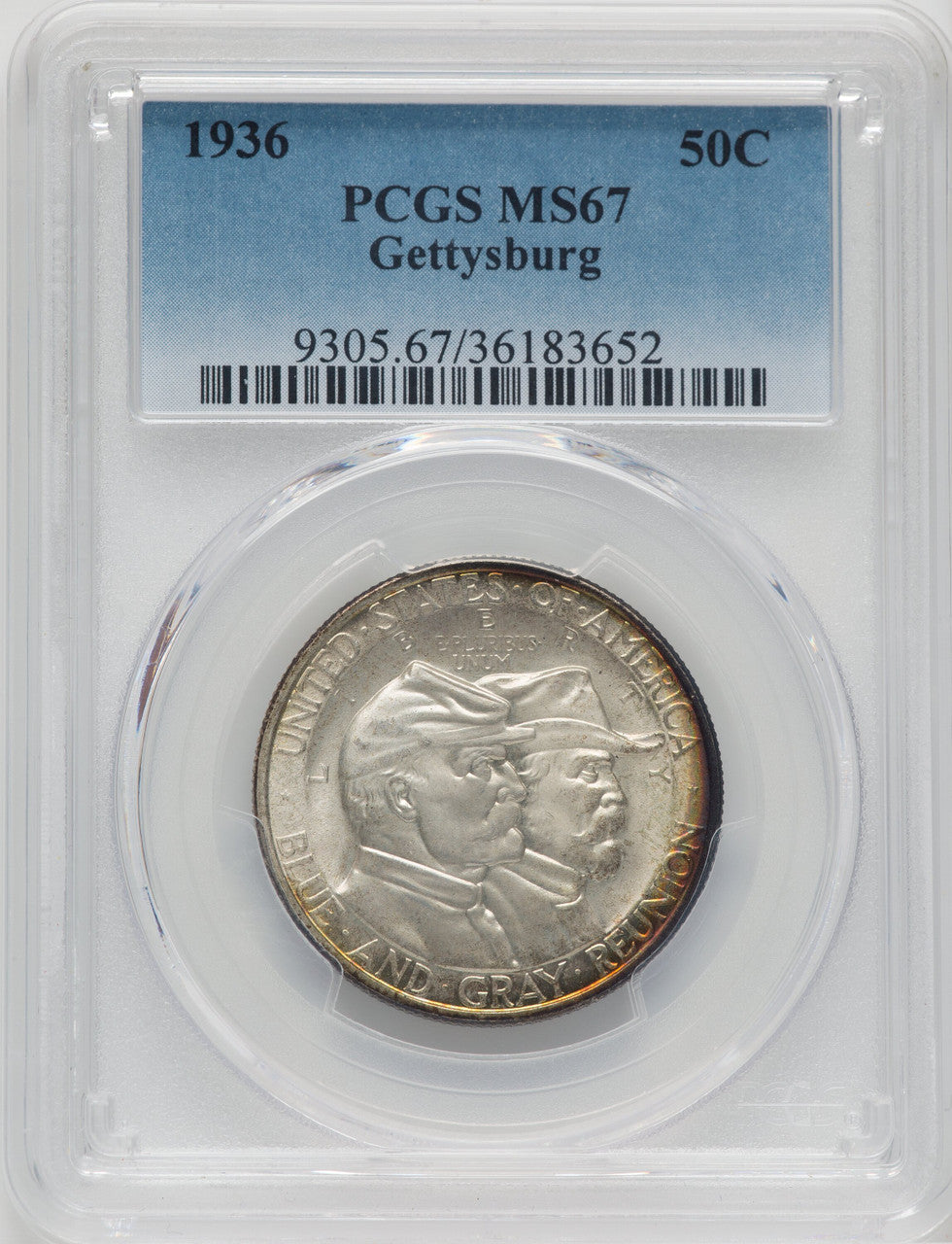 1936 50C Gettysburg Commemorative Silver PCGS MS67