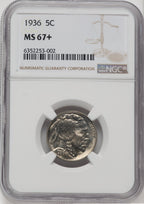 1936 5C NGC Plus Buffalo Nickel NGC MS67+
