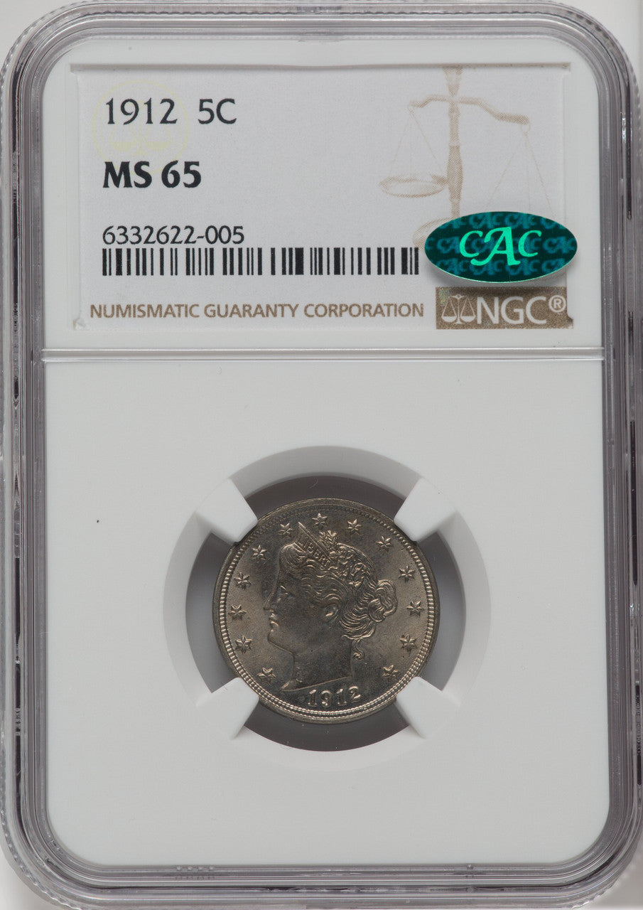 1912 5C CAC Liberty Nickel NGC MS65