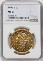 1892 $20 Liberty Double Eagle NGC MS61