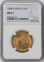 1908-D $10 MOTTO Indian Eagle NGC MS61