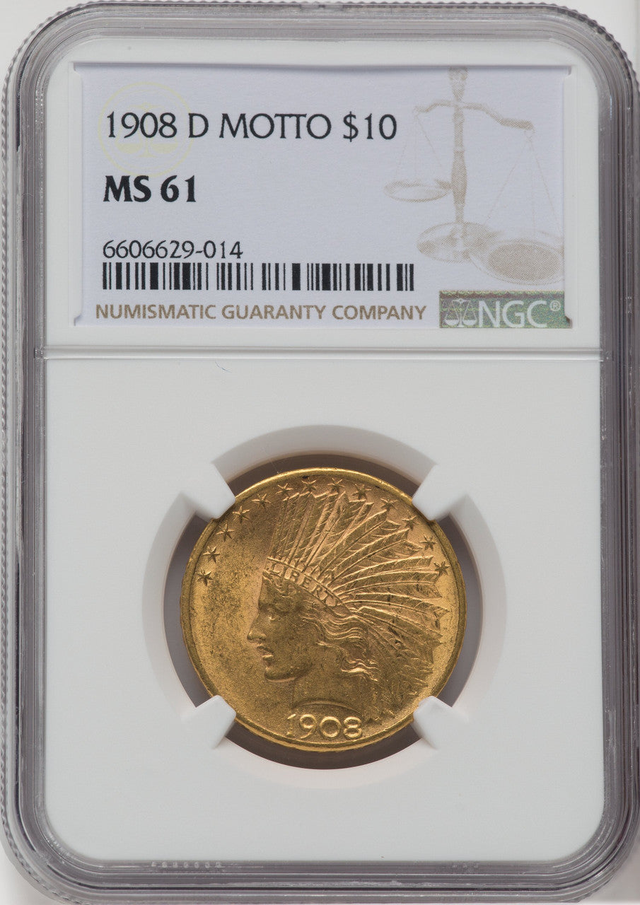 1908-D $10 MOTTO Indian Eagle NGC MS61