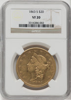 1863-S $20 Liberty Double Eagle NGC VF20