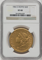 1866-S $20 MOTTO Liberty Double Eagle NGC XF40