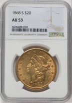 1868-S $20 Liberty Double Eagle NGC AU53