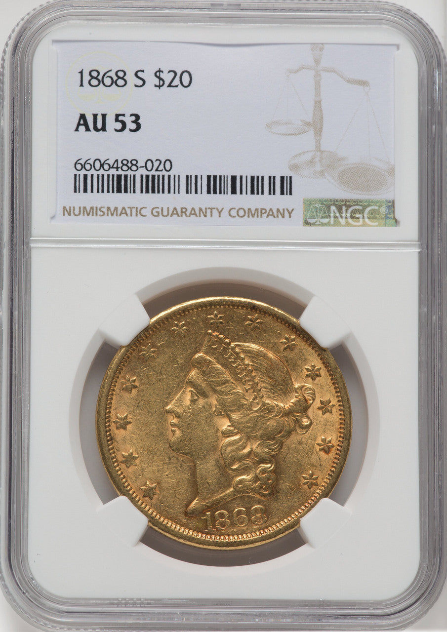 1868-S $20 Liberty Double Eagle NGC AU53