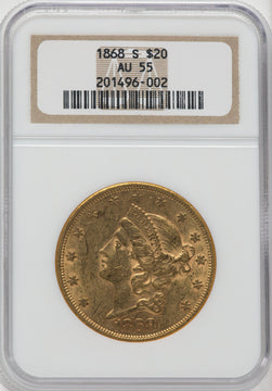 1868-S $20 Liberty Double Eagle NGC AU55