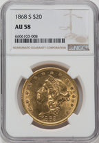 1868-S $20 Liberty Double Eagle NGC AU58
