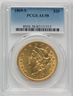 1869-S $20 Liberty Double Eagle PCGS AU58