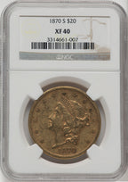 1870-S $20 Liberty Double Eagle NGC XF40