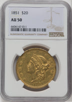 1851 $20 Liberty Double Eagle NGC AU50