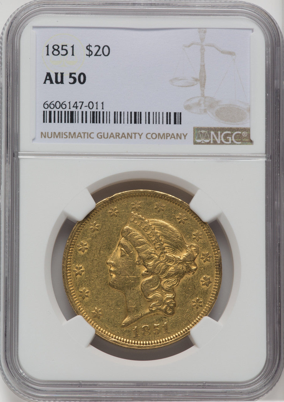 1851 $20 Liberty Double Eagle NGC AU50