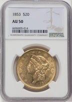 1853 $20 Liberty Double Eagle NGC AU50